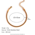 3mm wide 18K gold plated stainless steel snake chain bracelet with 15+5cm adjustable length - 3mm Foxtail Chain Gold