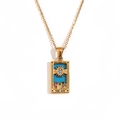 18K gold plated stainless steel sun tarot card necklace with turquoise inlay and gems - Gold - Sunburst