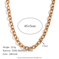 Chunky 18K gold plated 316L stainless steel O-chain necklace 45cm for women - 6.9mm Cross Chain-Gold Necklace-45cm+5cm