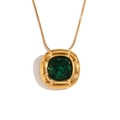Collana vintage placcata oro 18 carati con grande ciondolo quadrato in gemma smeraldo - Collana-Oro-Zircone verde