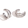 Boucles d'oreilles clips argentées en acier poli avec design à vagues pour femmes - Argent Minimaliste Double Vague