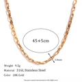 Minimalist 316L stainless steel 18K gold plated 3mm paperclip chain necklace for women - 3mm Long Box Chain-Gold Necklace-40cm+5cm
