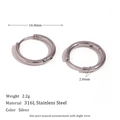 Classic 16mm silver 316L stainless steel hoop earrings with 2mm thickness and minimalist design - 16mm / Silver