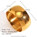 Polished 18K gold-plated wide stainless steel cuff bracelet with 30mm width for women - 30mm Wide Smooth Cuff Bracelet 60mm Inner Diameter - Gold
