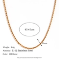18K gold plated 316L stainless steel box chain necklace with 45+5cm adjustable length - 2.2mm Hammered Round Box Chain-Gold Necklace-40cm+5cm