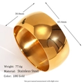 Polished 18K gold plated stainless steel wide chunky bangle with 30mm width - 30mm Gold Polished Bangle 64mm ID