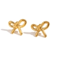 Minimalistische 18K vergoldete Edelstahl-Schleifenohrstecker mit poliertem Finish - Polierte Schleife Ohrstecker - Gold