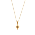 Gold vintage necklace with a rhombic sunburst pendant and dark cat-eye stone - Gold-Black