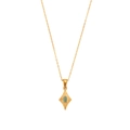 Elegant gold necklace with a rhomboid pendant and soft green cat-eye stone inlay - Gold-Blue