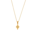 Gold diamond-shaped starburst necklace with a light green cat eye stone pendant - Gold-Grass Green
