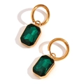 18K gold plated hoop earrings with emerald green rectangular cut zircon stone charms - Green
