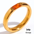Anello in acciaio inossidabile placcato oro 18K con zircone arancione rettangolo luglio - Rosso Arancio