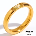 Anello dorato con zircone rettangolare verde oliva, collezione pietra portafortuna di agosto - Giallo Oliva