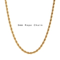 Minimalist 3mm rope chain necklace in 18K gold plated stainless steel for women - 3mm Rope Chain Bracelet (16cm+5cm)