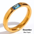 Anello minimalista in acciaio inossidabile placcato oro 18K con topazio blu rettangolare - Blu Mare Profondo