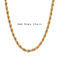 Collana a catena a fune da 5mm in acciaio inossidabile placcato oro 18 carati - Collana a Corda 5mm (16cm+5cm)