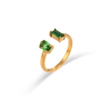 Anillo abierto dorado con piedras asimétricas de circón verde esmeralda ovales y rectas - Abierto Ajustable / Zircón Verde