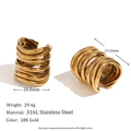 18K gold plated multi-layer wave ear cuff in stainless steel, size 20.0mm by 23.6mm - Multi-Layer Twist Ear Cuff (Gold)