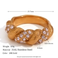18K gold plated 316L stainless steel rope ring with AAA cubic zirconia stones - Pave Rhinestone Twisted Dome-Gold White