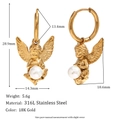 18K gold plated 316L stainless steel hoop earrings with angel and pearl charms - Pearl Angel Drop Hoop (Gold)