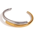 Bracciale rigido bicolore in acciaio inossidabile con finitura in oro 18 carati e argento - Bracciale a Polsino Intrecciato a Doppio Strato / Bicolore Oro Argento