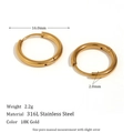 Minimalist 16mm 18K gold plated 316L stainless steel hoop earrings for women - 16mm / Gold