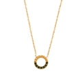 Goldene Halskette mit gedrehtem Ringanhänger und grünen Zirkonsteinen für Damen - Halskette / Gold - Grüner Zirkonia