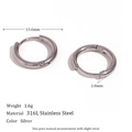 Silver 316L stainless steel hoop earrings with 13.6mm diameter and 2.0mm thickness - 14mm / Silver