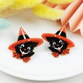 Detail of Halloween double-sided acrylic black cat pendants for DIY jewelry making - Wizard Cat Design (Double-Sided)