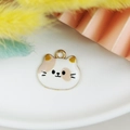 DIY alloy cat pendant with white enamel and brown spots for handmade jewelry making - Triple Flower Style