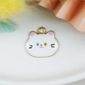 DIY cat-shaped alloy pendant with white enamel finish and gold ring for jewelry - Heterochromia White Cat Style