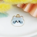 Light blue and white cat enamel alloy pendant charm with gold finish for DIY jewelry - Blue And White Marble Style
