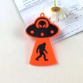 Bright orange UFO acrylic charm with Bigfoot silhouette for DIY jewelry making - Orange