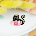 Halloween emaille zwarte kat bedeltje voor doe-het-zelf sieraden en kettingen - Snoep Kat