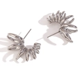Polished silver geometric multi-layer spiral earrings in high-grade stainless steel - Gradient Blooming Petal C-Shaped Stud Earrings - Silver
