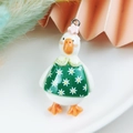 Cute resin duck charm in green floral dress for DIY keychains and necklaces - Green Floral Dress Style