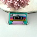 Turquoise retro cassette acrylic charm with Be happy text and colorful stripes - Cassette Tape