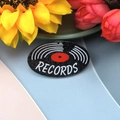 Retro DJ vinyl record acrylic charm with black glitter and red center for DIY earrings - Oval Vinyl Record Style