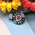 Vintage retro rock and roll DJ turntable acrylic charms with black glitter vinyl disc design - Round Rock Turntable Style