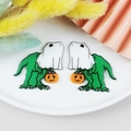 Ghost dinosaur acrylic charms with pumpkin for Halloween jewelry making and DIY crafts - Ghost Dinosaur Figure (7 Double-Sided)