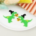 Halloween cartoon green dinosaur charms with wizard hats and pumpkins for DIY jewelry - Wizard Dinosaur Figure (6 Double-Sided)