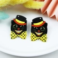 DIY acrylic black cat pendant with top hat and monocle for jewelry making, 2-piece set - Gentleman Black Cat Graphic (Double-Sided)