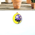 Enamel black cat and crescent moon tarot charm in gold alloy for DIY jewelry - Leaping Black Cat Style (Gold 2)