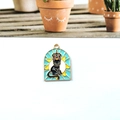 Enamel black cat tarot pendant charm with turquoise background and gold edging for DIY jewelry - Crown Black Cat Style (Gold 3)