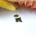 Cartoon schnauzer dog charm with black and white enamel finish and gold metal loop - Black Dog