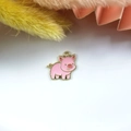 Pink pig charm pendant for DIY bracelets with golden alloy finish and enamel details - Pink Pig