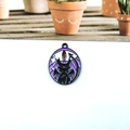 Purple round enamel charm featuring a winged black cat tarot design for DIY jewelry - Demon Black Cat Style (Black 14)