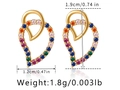 Detailed size view of irregular heart earrings with 18K gold and colorful zircons - Multi-Color Stone Asymmetric Heart Style (KE1159-1) / 18K Gold