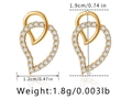 18K gold plated brass heart earrings with pavé crystals and size dimensions - Pavé Rhinestone Hollow Heart Style (KE1159-2) / 18K Gold