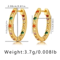 Detailed size and weight specs of irregular gold hoop earrings with rainbow zircons - Rainbow Gradient Hoop Huggie (KE1264)